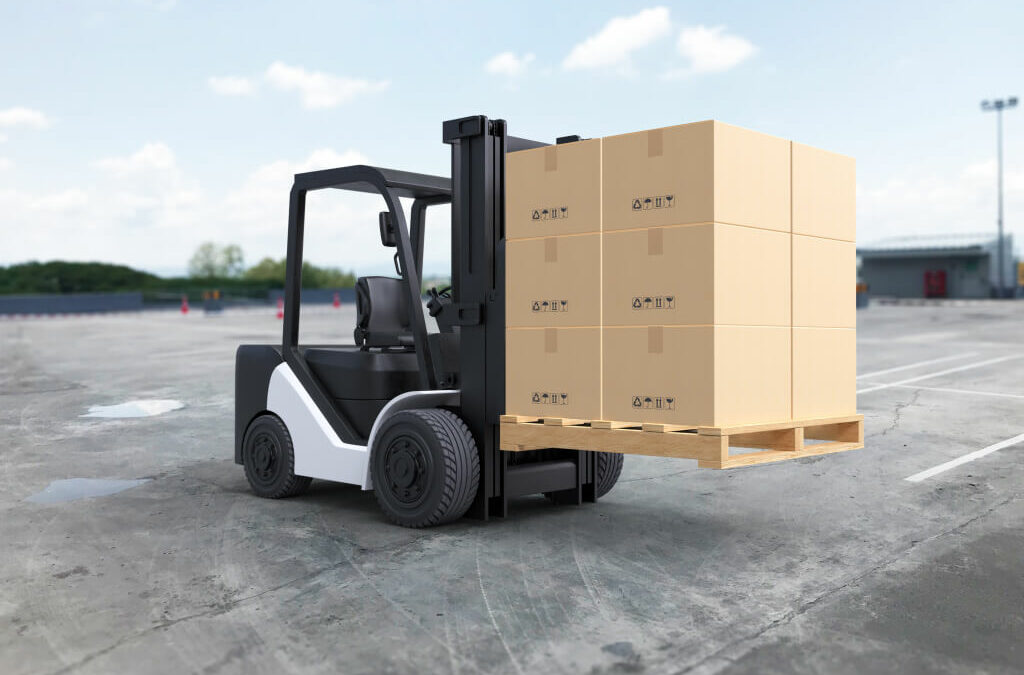 forklift truck with boxes on a pallet