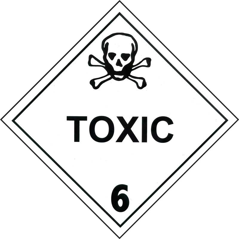 Toxic substances dangerous goods truck sign, which shows a skull, the word 'TOXIC' and the number 6. 