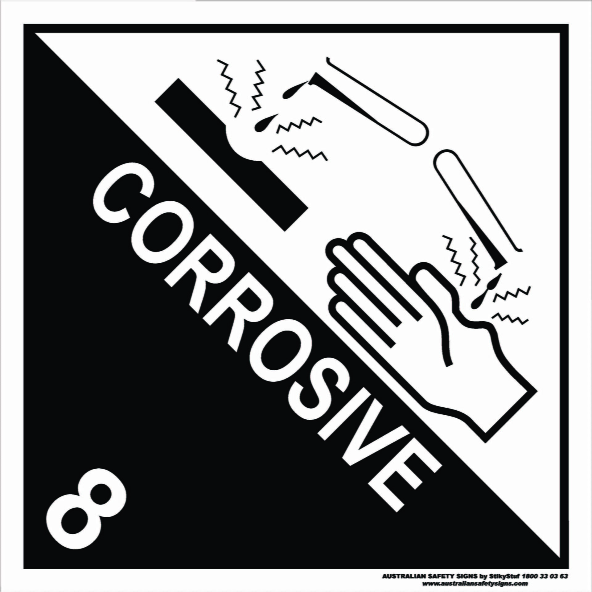 Corrosive substances and articles sign for dangerous goods transport in Australia - Safety Choice