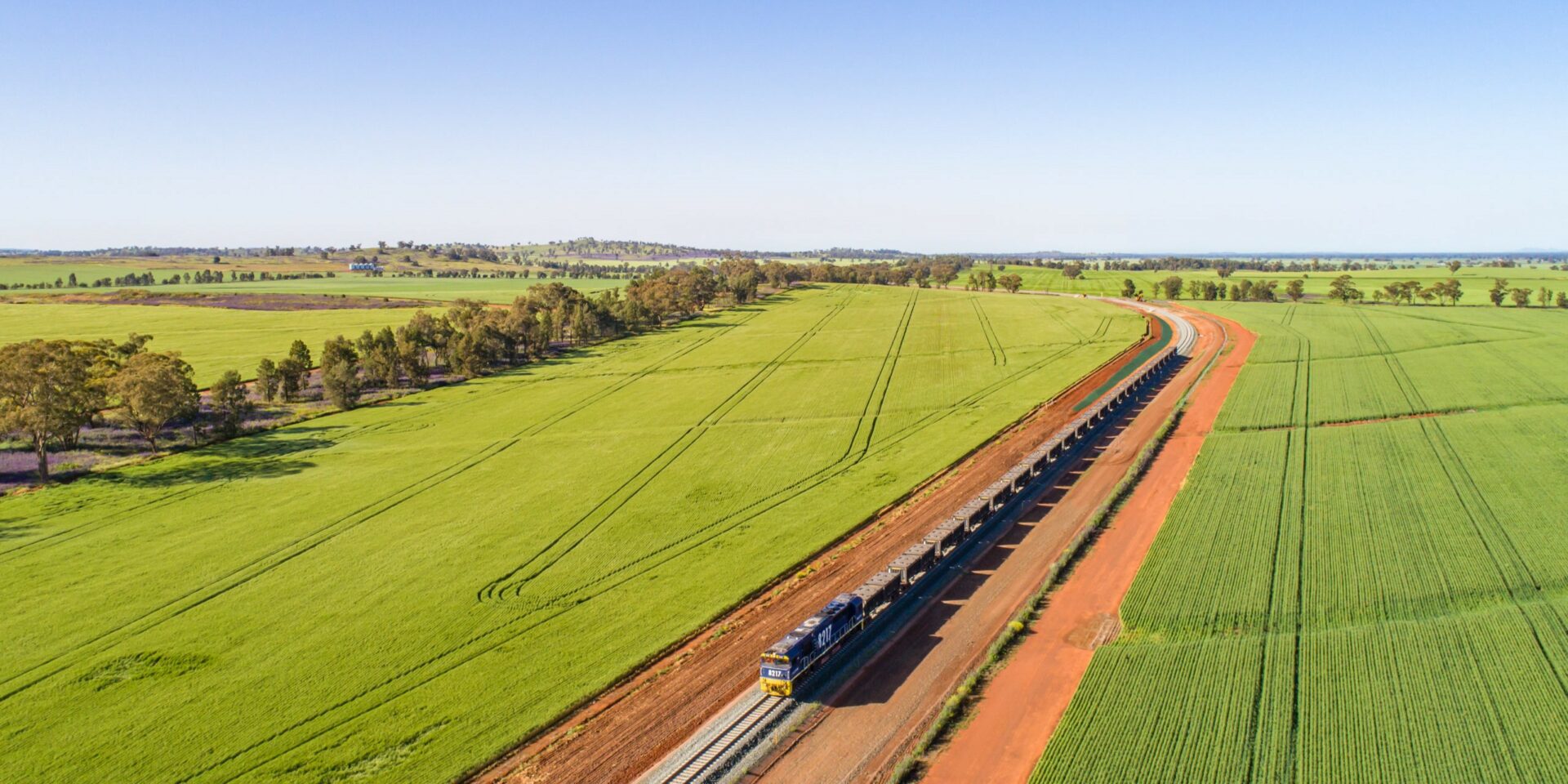 A long cargo train on the new Inland Rail in Australia.